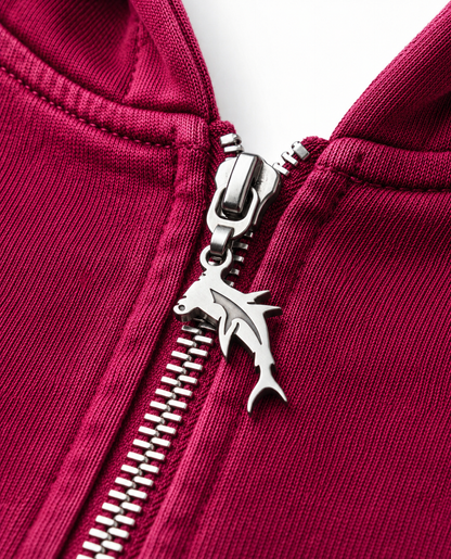 Hot Red Pure Compass Crop Zip Hoodie