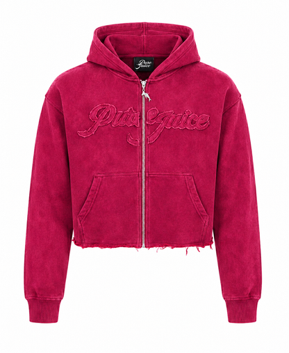 Hot Red Pure Compass Crop Zip Hoodie