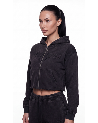 Black Ash Pure Compass Crop Zip Hoodie