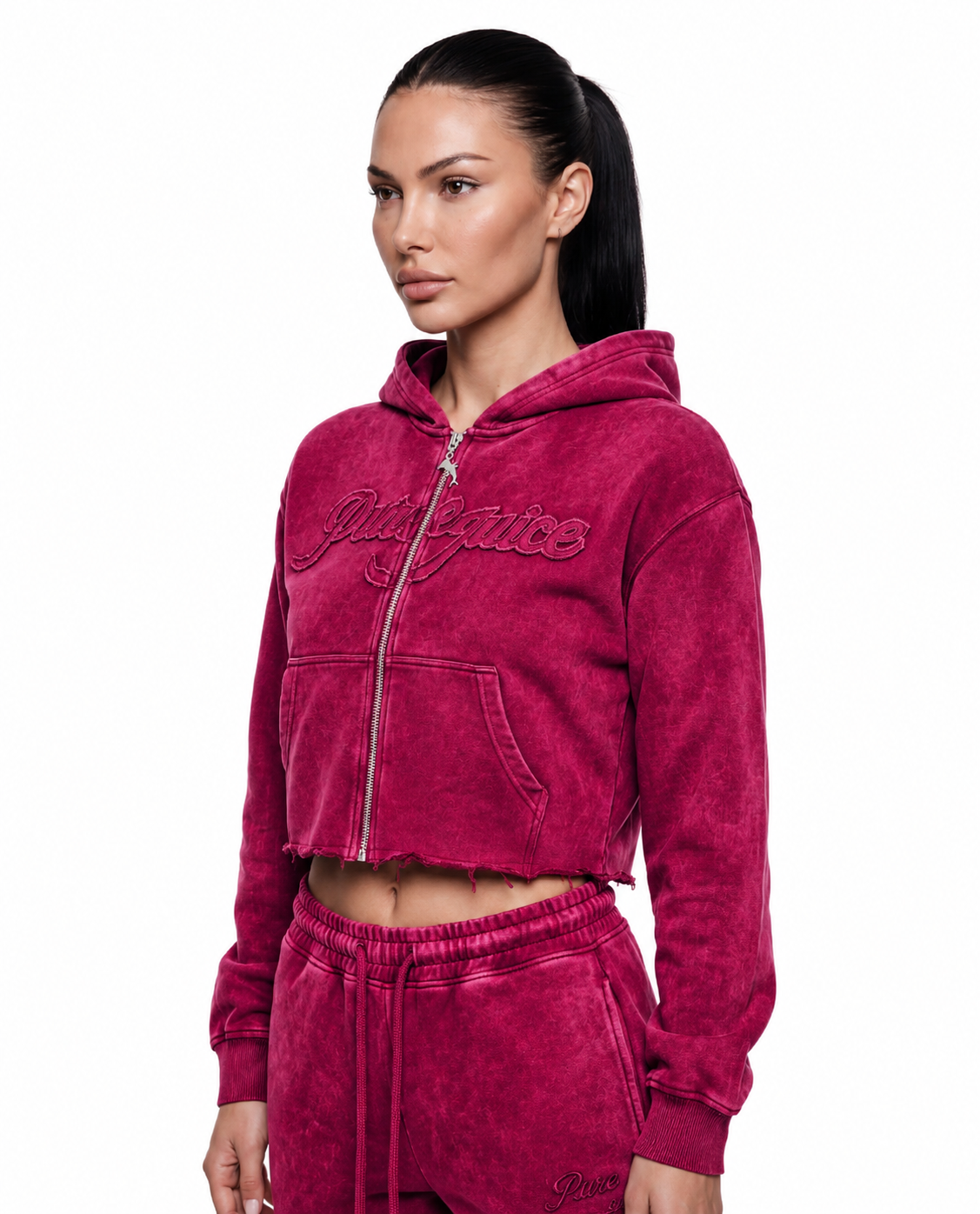 Hot Red Pure Compass Crop Zip Hoodie