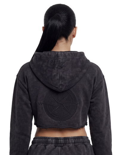 Black Ash Pure Compass Crop Zip Hoodie