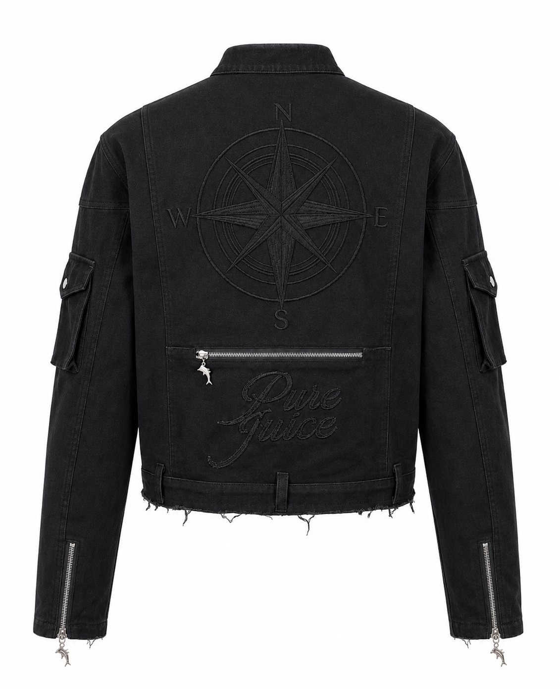 Black Denim Compass Jacket - Made to order