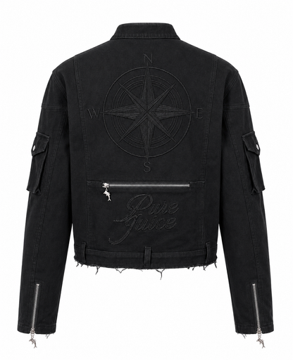 Black Denim Compass Jacket - Made to order