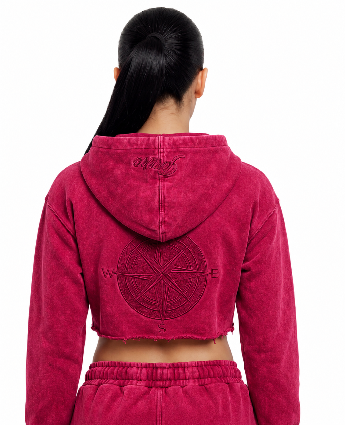 Hot Red Pure Compass Crop Zip Hoodie