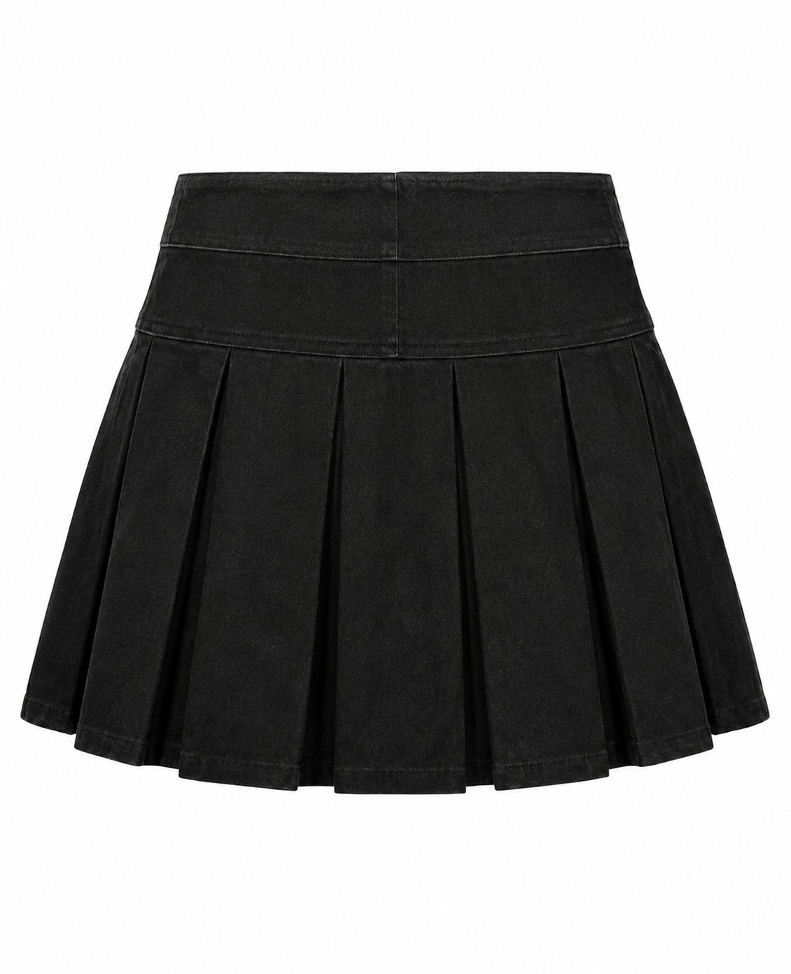 Black Denim Compass Pleated Skirt - Made to order