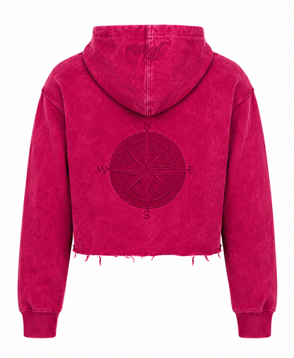 Hot Red Pure Compass Crop Zip Hoodie