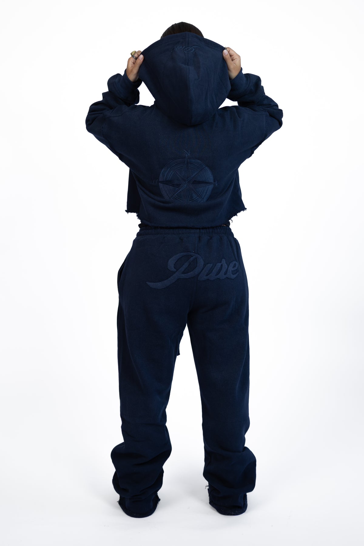 Navy Wash Pure Compass Crop Zip Hoodie