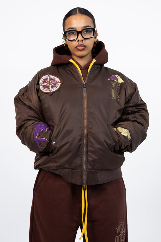 Choco Brown Pure Energy Compass Bomber Jacket