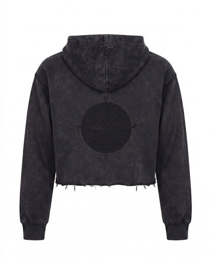 Black Ash Pure Compass Crop Zip Hoodie