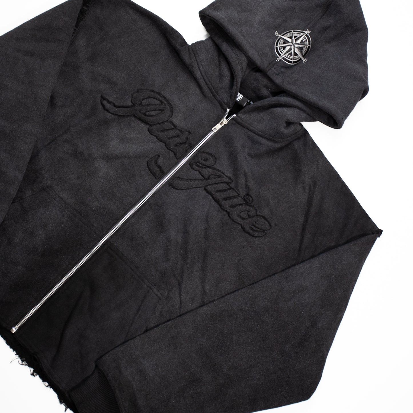 Black Acid Washed PURE COMPASS Tracksuit Hoodie (Men's) - Made To Order