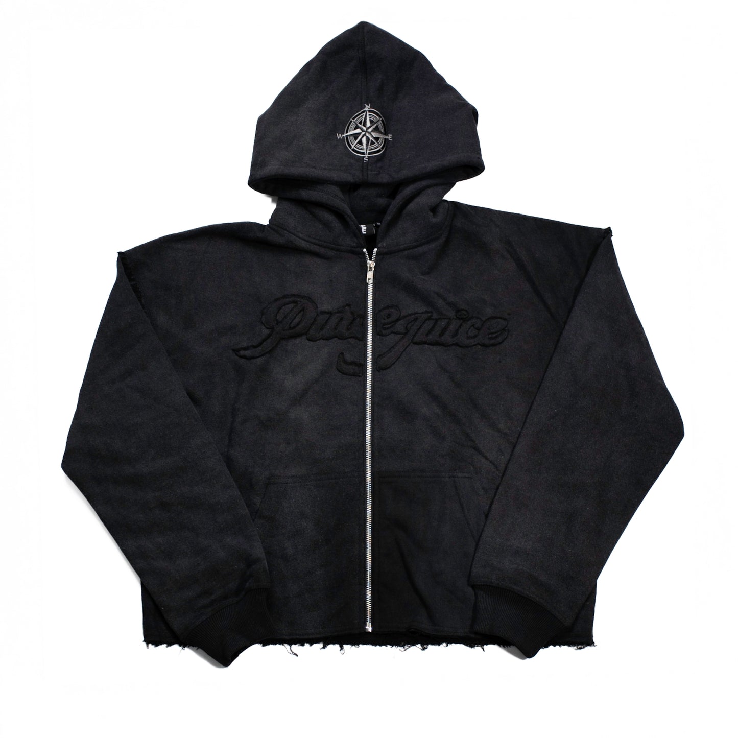 Black Acid Washed PURE COMPASS Tracksuit Hoodie (Men's) - Made To Order