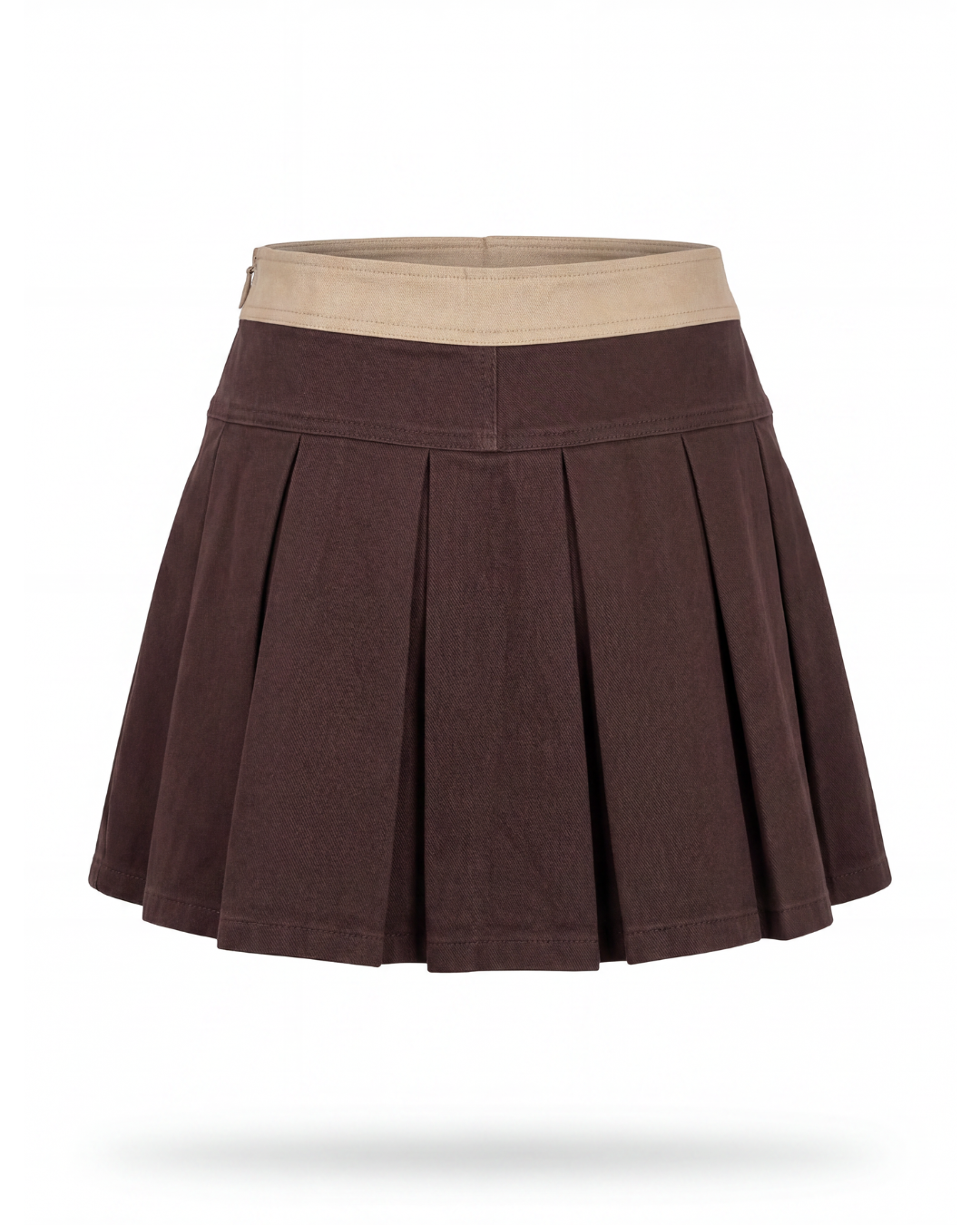 Mocha Brown Denim Compass Pleated Skirt - Made to order